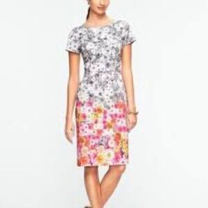 Talbots Floral Print Short Sleeve Sheath Dress Multicolor Gray Women’s Size 6